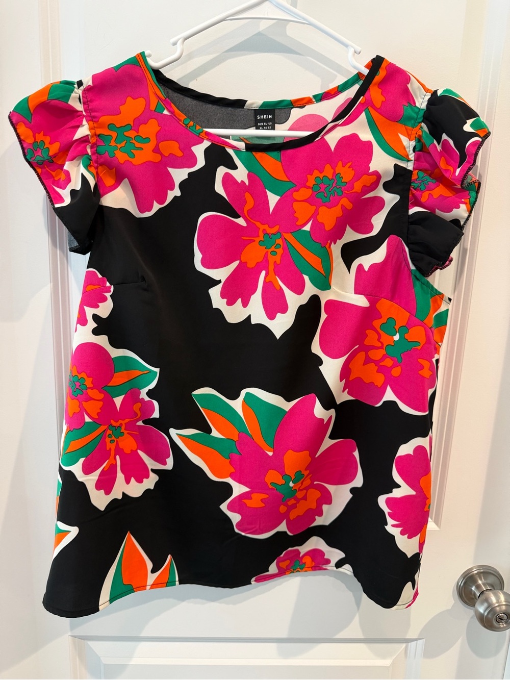 SHEIN Black Pink Orange Green Floral Top Size XL
